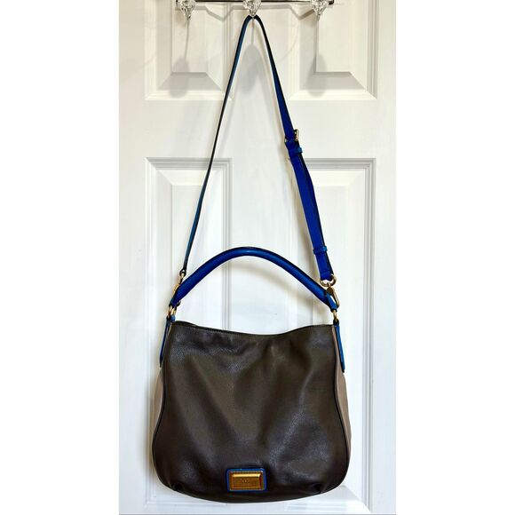 MARC by MARC JACOBS -New Q Hillier Leather Hobo Crossbody/Grey & Blue Colorblock - Picture 2 of 14